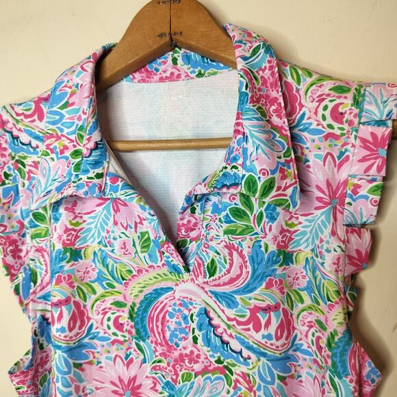 Gottex Floral Stretch Sleeveless Top Collared Colorful - Picture 6 of 9